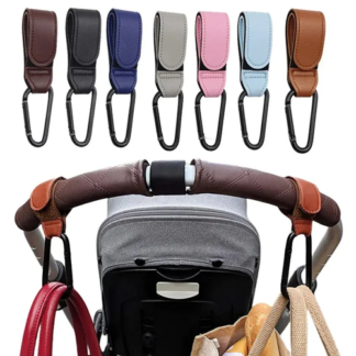 Crochets Poussette Cuir – Porte-Sacs Ajustable (Lot de 2)