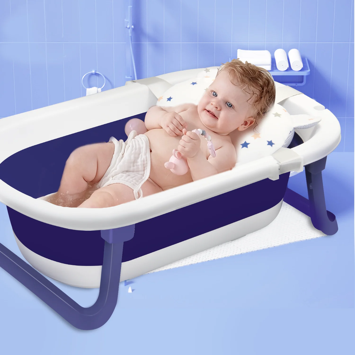 Baignoire Bébé Pliable – Baignoire de Voyage 0-24 mois avec Coussin – Image 4