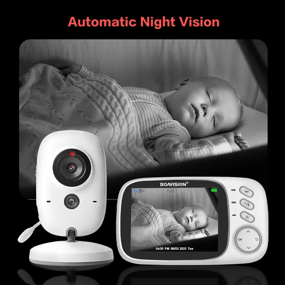 Babyphone Vidéo Sans Fil – Écran LCD 3,2 Pouces Vision Nocturne Audio Bidirectionnel – Image 3