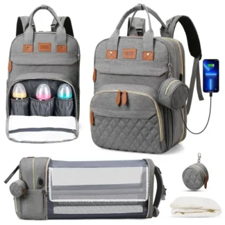 Sac à Langer 3-en-1 – Sac à Dos avec Lit Bébé Pliable