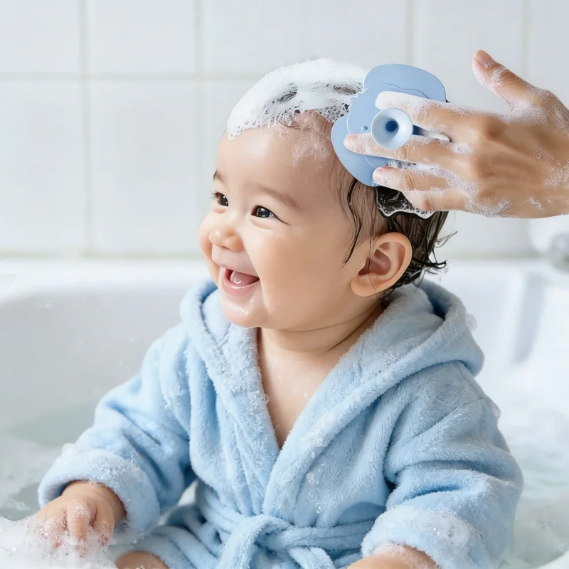 Brosse de Bain Bébé en Silicone – Masseur Crâne Anti Croûtes de Lait – Image 3