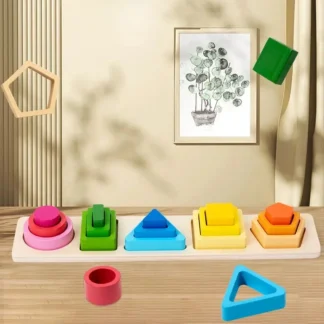 Jouet de Tri et d'Empilage en Bois Montessori – Formes et Couleurs