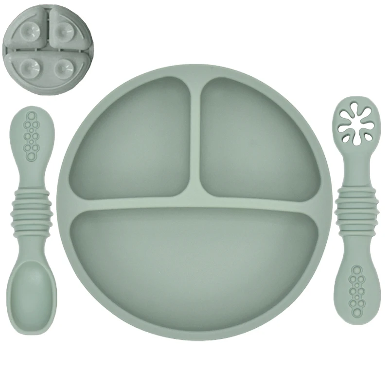 Set Repas Bébé Silicone à Ventouse – Assiette Anti-Renversement et Cuillère – Image 2
