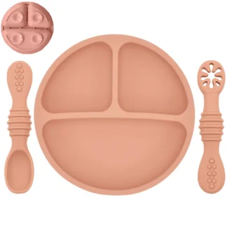 Set Repas Bébé Silicone à Ventouse – Assiette Anti-Renversement et Cuillère