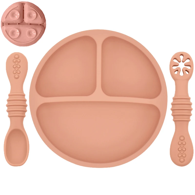 Set Repas Bébé Silicone à Ventouse – Assiette Anti-Renversement et Cuillère
