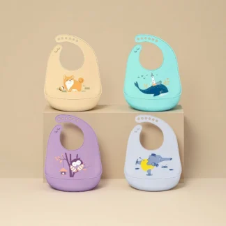 Bavoir Silicone Bébé Imperméable – Poche Récupératrice Ajustable