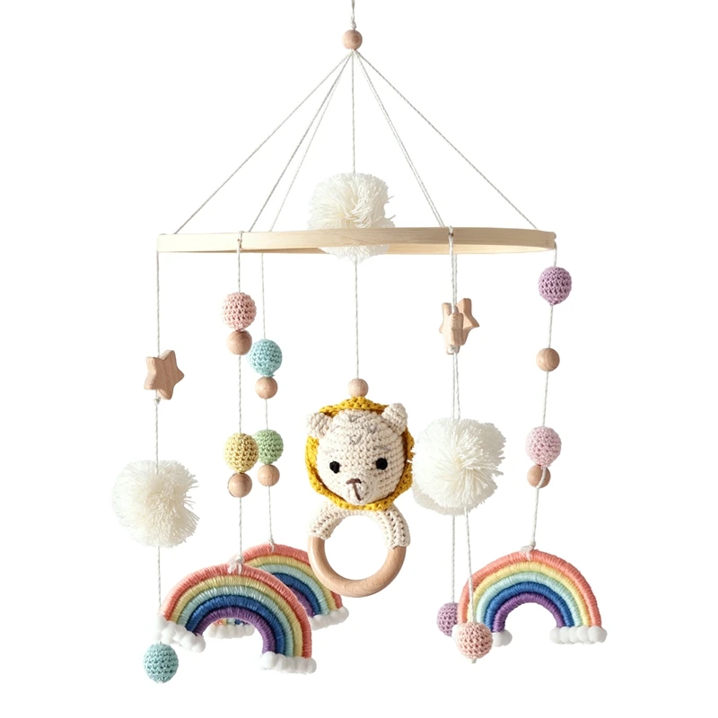 Mobile de Lit Bébé en Feutrine – Bois et Pompons Faits Main