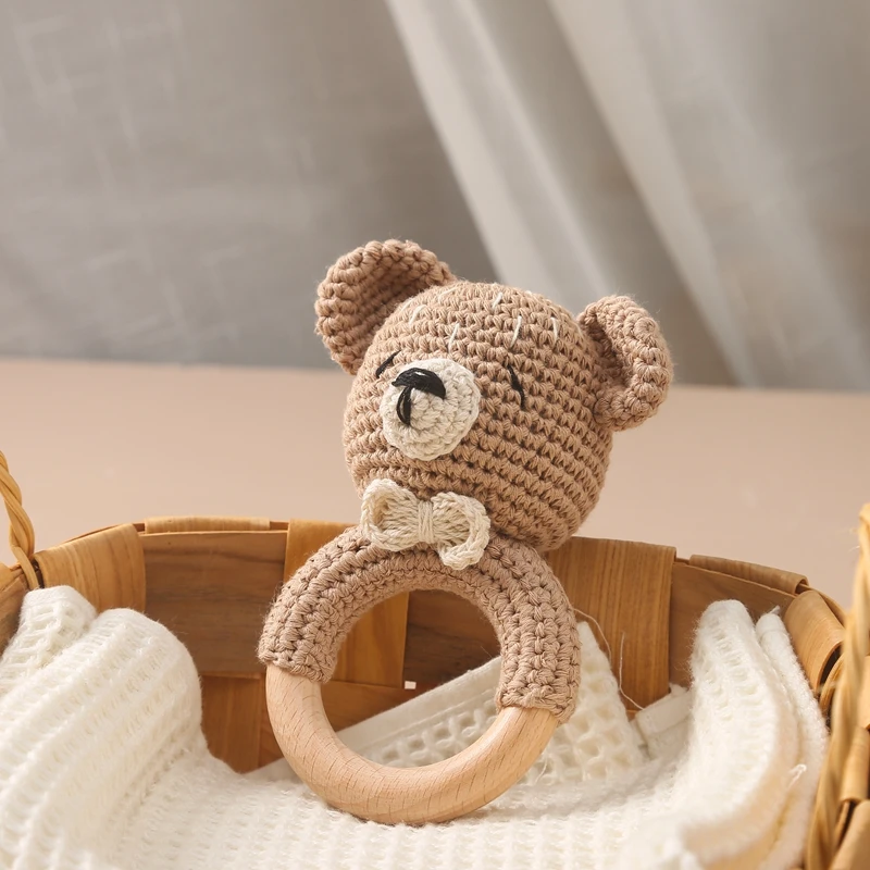 Hochet en Crochet et Bois – Anneau Animaux Faits Main – vue 3